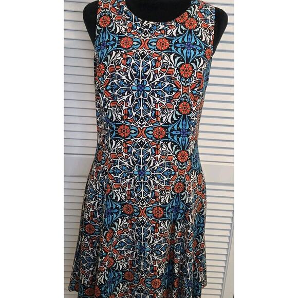 Forever 21 Summer Dress Sleeveless MED Multicolor Lined TEAL RED AZTEC TRIBAL - Picture 2 of 8